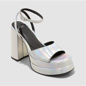 NEW Women's Platform Heels - Size 8 Silver Holographic Iridescent - Wild Fable